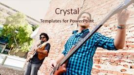  Presentation with instrument - Amazing PPT theme having street musician tuning his instrument backdrop and a lemonade colored foreground