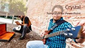  Presentation with instrument - Slide set featuring street musician tuning his instrument background and a lemonade colored foreground