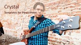  Presentation with instrument - Slide deck with street musician tuning his instrument background and a lemonade colored foreground