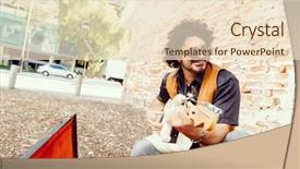  Presentation with instrument - PPT theme featuring street musician tuning his instrument background and a lemonade colored foreground