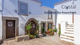  Presentation with medieval - Amazing PPT theme having street-of-the-medieval-borough backdrop and a teal colored foreground