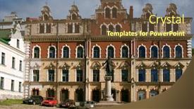  Presentation with city street - Presentation having street-old-city-of-vyborg background and a tawny brown colored foreground