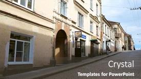  Presentation with city street - Beautiful slides featuring street-old-city-of-vyborg backdrop and a dark gray colored foreground