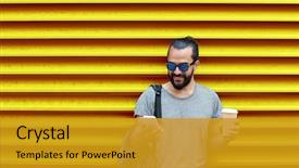  Presentation with wall street - Cool new presentation theme with street over ribbed yellow backdrop and a gold colored foreground