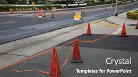  Presentation with road repair - Amazing PPT theme having street-paving-new-black-top backdrop and a dark gray colored foreground
