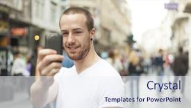  Presentation with city street - PPT theme consisting of street photographing with mobile phone background and a  colored foreground