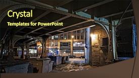  Presentation with urban train - Slides with street post - dark city downtown urban alley background and a wine colored foreground