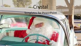  Presentation with classic car - PPT theme having street rod - santa claus arrives in style background and a coral colored foreground