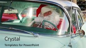  Presentation with classic car - Beautiful slides featuring street rod - santa claus arrives in style backdrop and a light blue colored foreground
