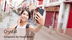  Presentation with selfie - Amazing slide set having street rod - woman taking selfie by camera backdrop and a  colored foreground