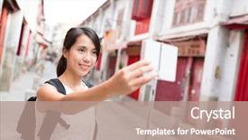  Presentation with digital self - Slide set having street rod - woman taking selfie by digital background and a  colored foreground
