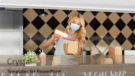  Presentation with food mask - Presentation theme consisting of street-sale-and-people-concept background and a coral colored foreground