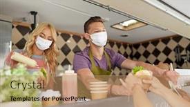  Presentation with food mask - Beautiful presentation theme featuring street-sale-and-people-concept backdrop and a coral colored foreground