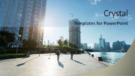  Presentation with urban buildings - Slide set having street scape - modern buildings in urban city background and a light blue colored foreground