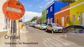  Presentation with cape town - PPT theme consisting of street scene in historic bo background and a coral colored foreground