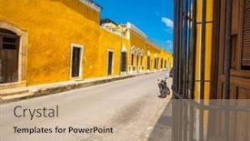  Presentation with bright yellow - Theme enhanced with street-scene-with-bright-yellow background and a soft green colored foreground