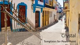  Presentation with old buildings - Cool new presentation with street scene with colorful buildings backdrop and a mint green colored foreground