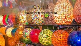  Presentation with street lights - Presentation featuring street-shop-with-colorful-chandeliers background and a coral colored foreground