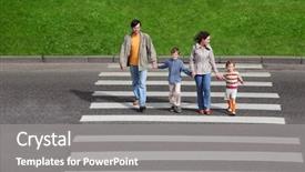  Presentation with automobile driver hand hold steering - Colorful theme enhanced with street sign - mother and father holds hand backdrop and a gray colored foreground