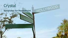  Presentation with hollywood - Colorful presentation design enhanced with street sign with word hollywood backdrop and a light blue colored foreground