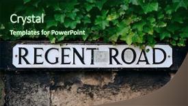  Presentation with road - Beautiful presentation design featuring street signs - regent road sign in edinburgh backdrop and a forest green colored foreground