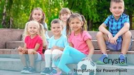  Presentation with stairs - PPT theme featuring street soccer - cute little children with ball background and a light blue colored foreground