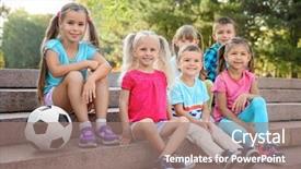  Presentation with dental radiologyfor children - Colorful PPT layouts enhanced with street soccer - cute little children with ball backdrop and a coral colored foreground