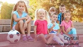  Presentation with children sadness - Audience pleasing PPT layouts consisting of street soccer - cute little children with ball backdrop and a  colored foreground
