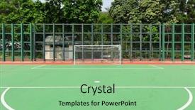  Presentation with court - Amazing PPT theme having street soccer - football court outdoor backdrop and a  colored foreground