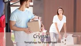  Presentation with car - PPT theme having street soccer - young couple putting their belongings background and a coral colored foreground