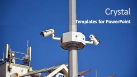  Presentation with security camera monitoring - PPT theme consisting of street-surveillance-cameras-hang background and a ocean colored foreground
