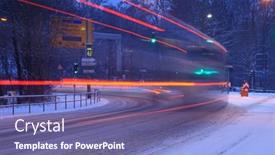  Presentation with traffic - Presentation theme having street-traffic-in-snowstorm-frankfurt background and a violet colored foreground