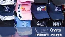  Presentation with world trade center - Presentation theme having street vendor - hats for sale at world background and a  colored foreground