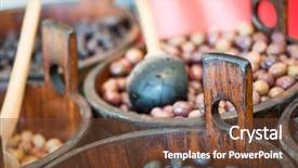  Presentation with olive oil and products - Colorful presentation theme enhanced with street vendor - sales of traditional products -mediterranan backdrop and a tawny brown colored foreground