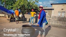  Presentation with vendor - Colorful presentation theme enhanced with street-vendor-man-cooking-traditional backdrop and a coral colored foreground