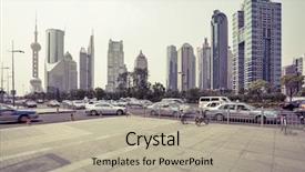  Presentation with avenue - Theme with street view - avenue in modern city background and a mint green colored foreground