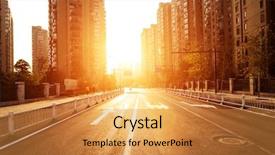  Presentation with avenue - Presentation theme consisting of street view - avenue in modern city background and a gold colored foreground