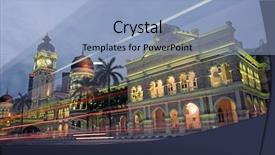  Presentation with city night - Beautiful PPT theme featuring street view - malaysia city night famous landmark backdrop and a light blue colored foreground