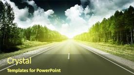  Presentation with russian forest - Cool new PPT theme with street view - road in russian forest backdrop and a tawny brown colored foreground