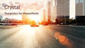  Presentation with urban buildings - Colorful PPT layouts enhanced with street view - skyline urban road and office backdrop and a lemonade colored foreground