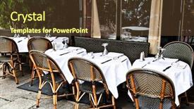  Presentation with paris france - Beautiful PPT layouts featuring street view of a cafe backdrop and a tawny brown colored foreground