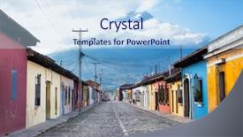  Presentation with colonial - Audience pleasing theme consisting of street view of antigua guatemala backdrop and a sky blue colored foreground
