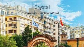  Presentation with city street - Presentation theme consisting of street-view-of-city-center background and a light blue colored foreground