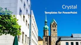  Presentation with city street - Presentation theme with street-view-of-dortmund-city background and a teal colored foreground