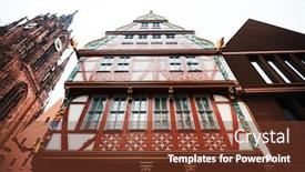  Presentation with street - Presentation design with street-view-of-downtown-frankfurt background and a tawny brown colored foreground