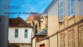  Presentation with street - Presentation featuring street-view-of-downtown-sens background and a teal colored foreground