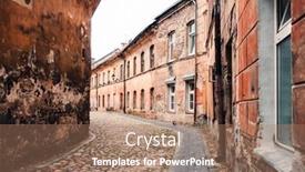  Presentation with city street - Beautiful PPT theme featuring street-view-of-downtown backdrop and a coral colored foreground