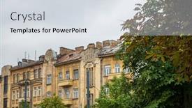  Presentation with city street - Cool new PPT theme with street-view-of-downtown backdrop and a sky blue colored foreground