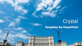  Presentation with street - Beautiful PPT theme featuring street-view-of-downtown backdrop and a teal colored foreground