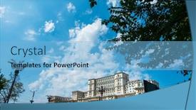  Presentation with street - Colorful presentation design enhanced with street-view-of-downtown backdrop and a light blue colored foreground